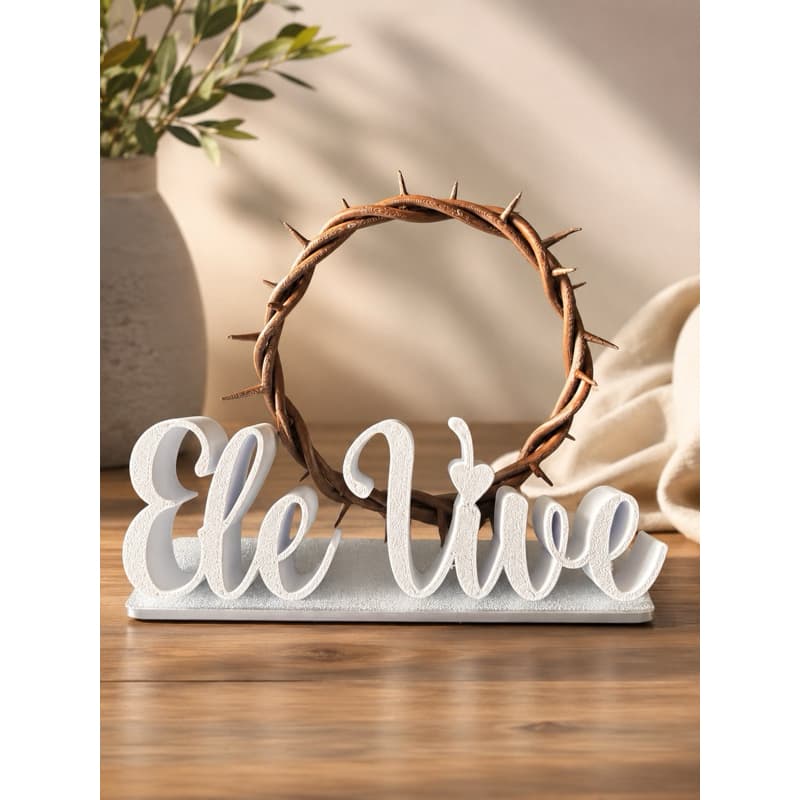 Letreiro Decorativo 3D Ele Vive Religioso Cristão Jesus Enfeite de Mesa ou Estante Decoração Gospel