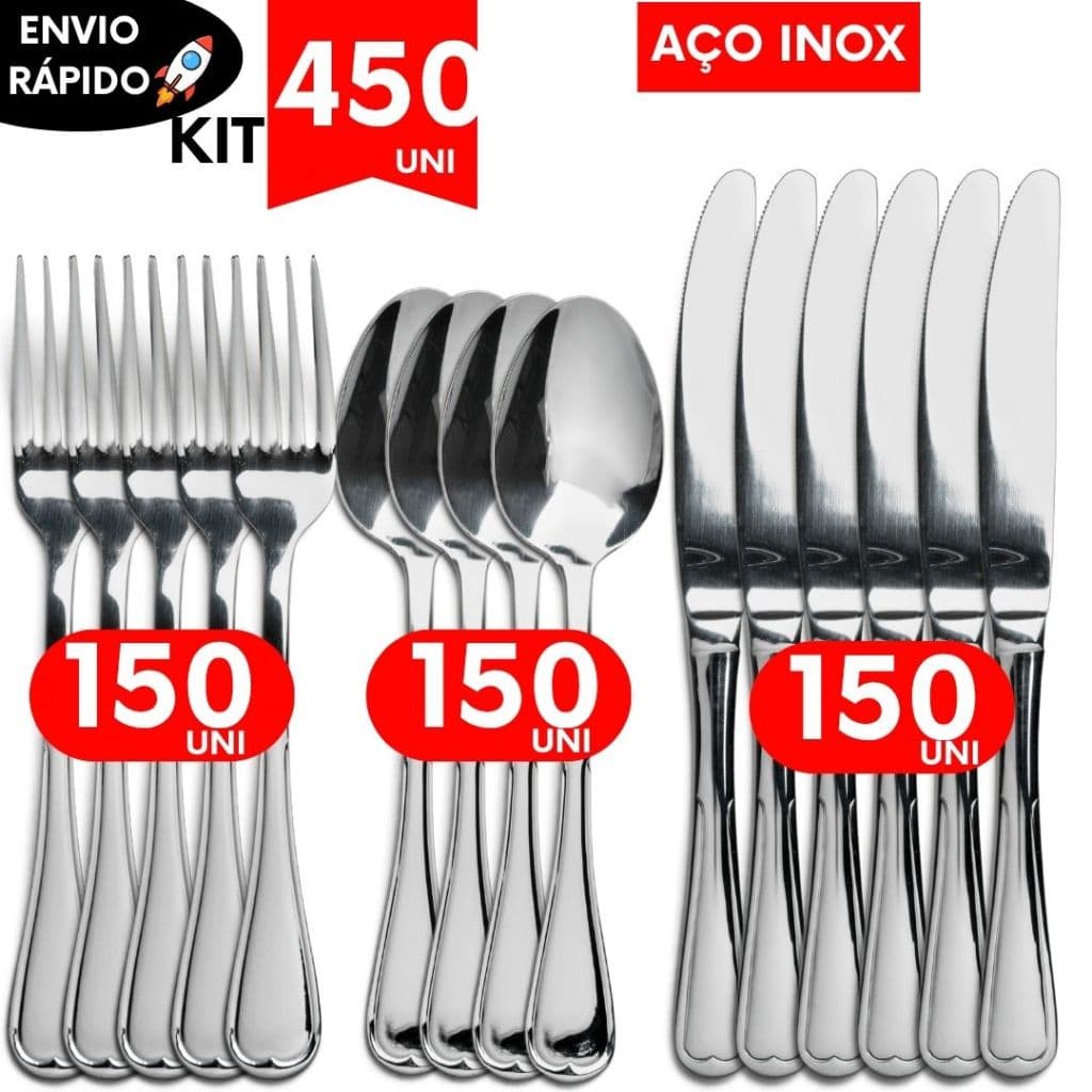 Kit Utensílios de Cozinha Talheres Aço Inox Lanchonete Bares Restaurantes Padarias Buffet Pousadas Eventos Utilidades