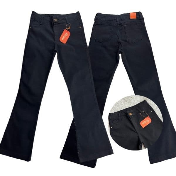 CALÇA FLARE PRETA Jeans Infantil Meninas 4 a 12  Boca de sino cintura alta elastano confortável escola