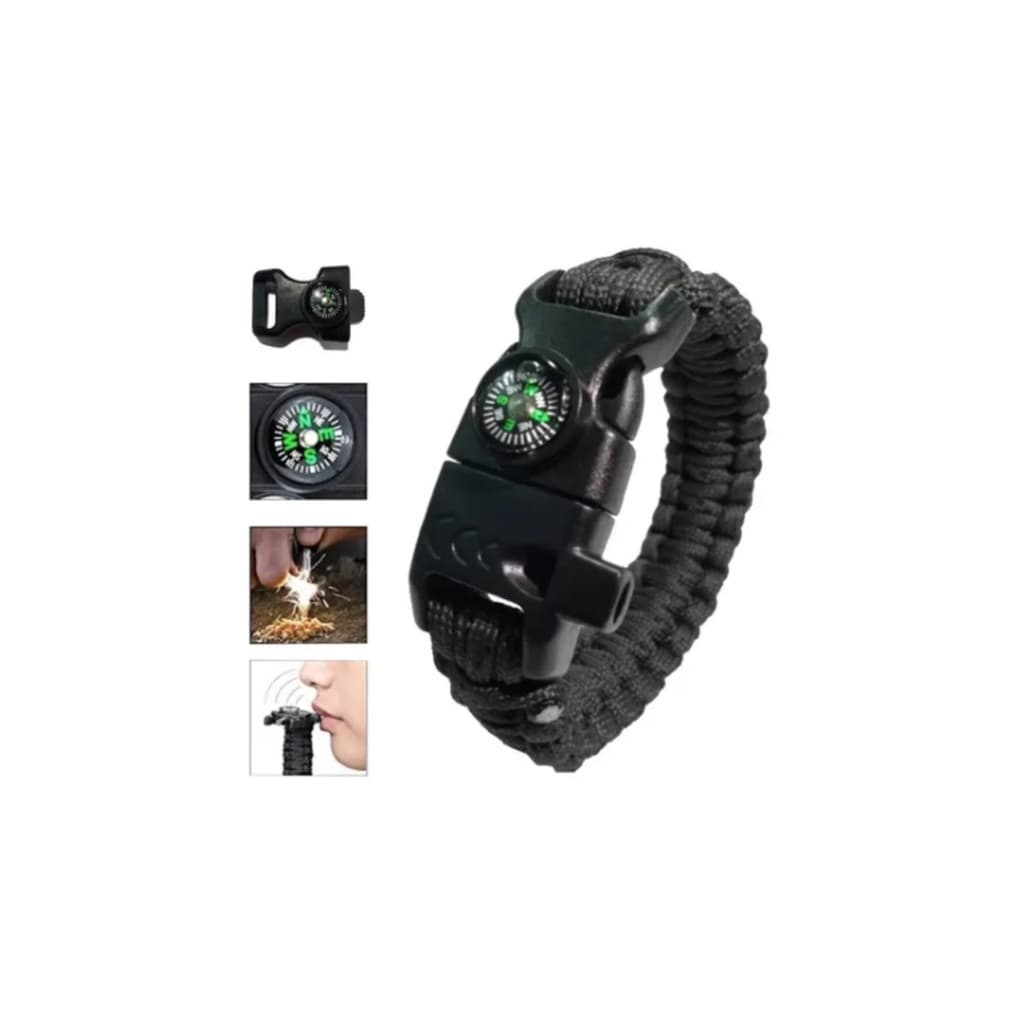 Pulseira Paracord Sobrevivência Bússola Pederneira Militar