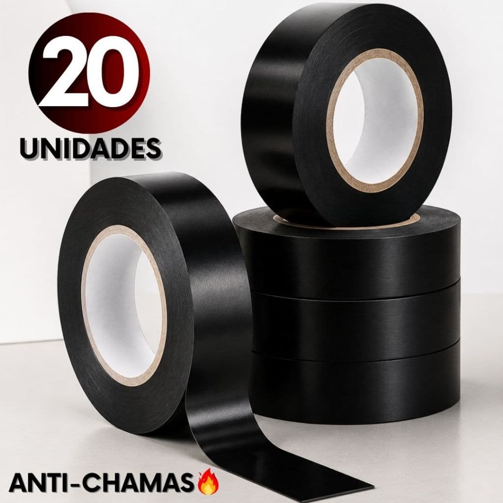 Kit 20 Fita Isolante Preta Antichamas 5 Metros Alta Resistência para Instalações Elétricas