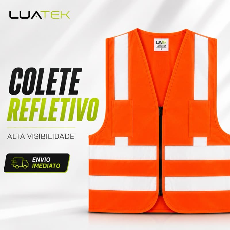 Colete Refletivo de Segurança Alta Visibilidade com Zípe bolso Segurança Sinalização Epi Tamanho Gg