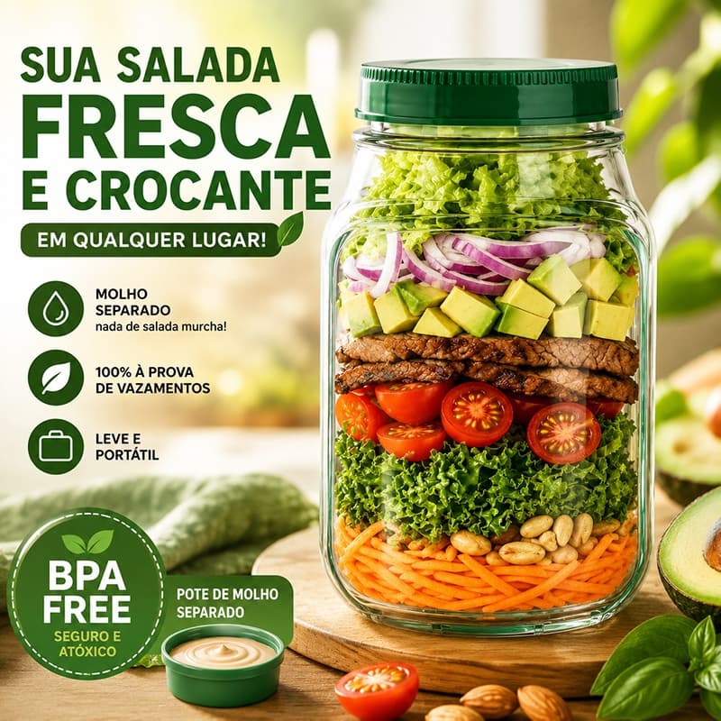 1000ml Pote de Salada Portátil com Molho Separado Hermético à Prova de Vazamentos