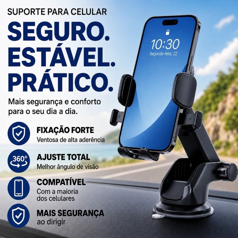 Suporte de Celular Para Carro Rotação Vácuo Ajustável Universal Com Trava Automática Anti Queda-HY-Z03