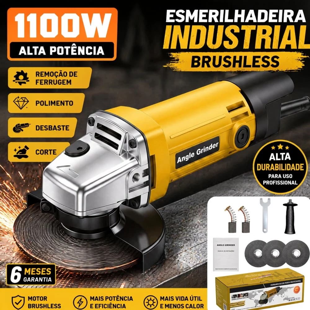 Lixadeira Angular com Fio 110V Esmerilhadeira Profissional Ferramenta Eletrica Para Corte Polimento e Desbaste Metal