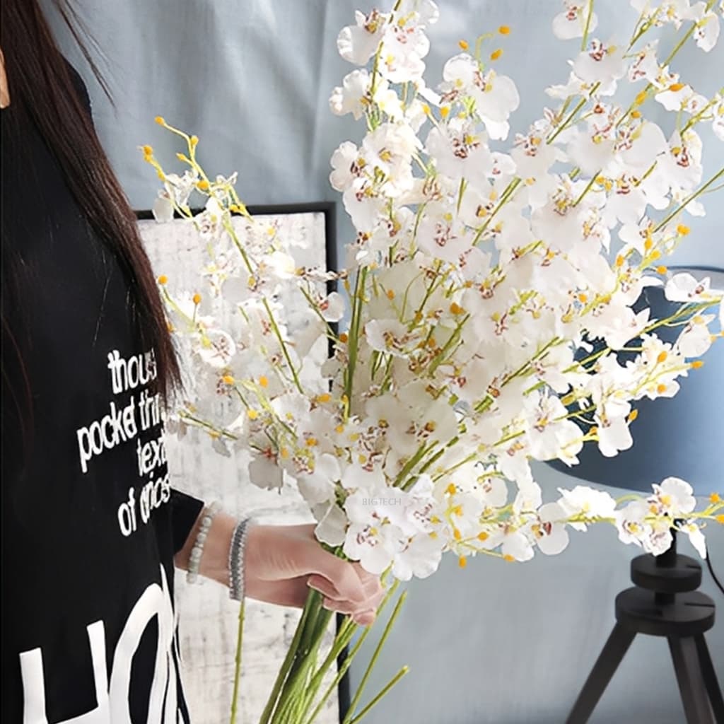 450 Flores Artificiais Orquídea Branca 97cm 5 A 10 Galhos Para Arranjos E Decoração