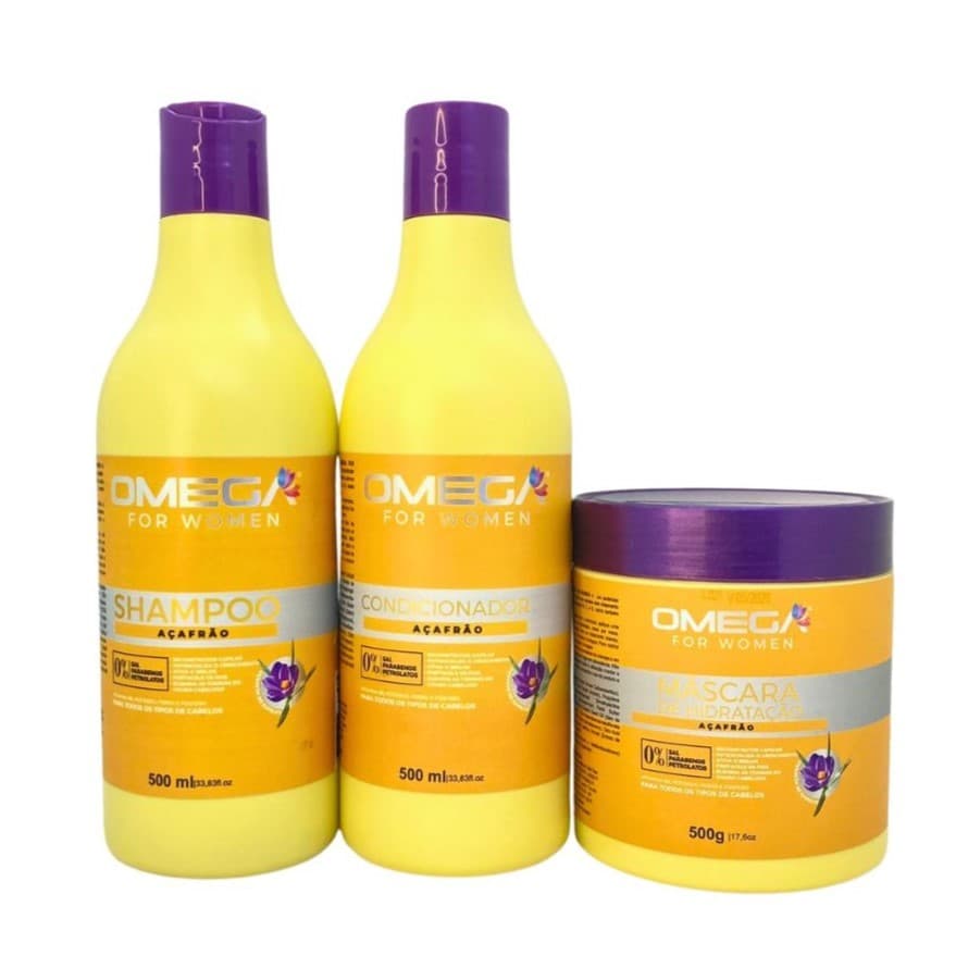 Kit de Reconstrução Capilar Extrato de Açafrão Shampoo, Condicionador e Máscara 500g Omega Hair