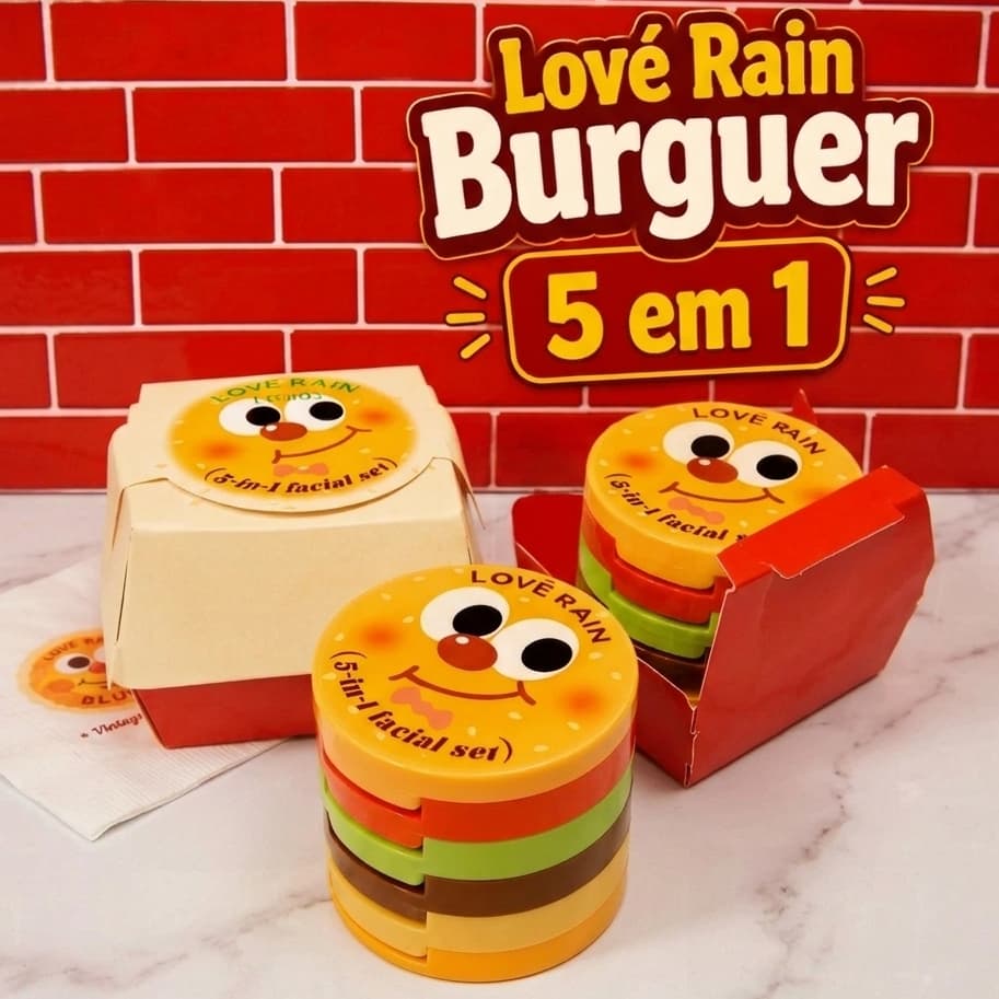 Kit 5 em 1 Estojo Maquiaguem Lové Rain Blush Contorno Iluminador Pó Compacto com Espelho