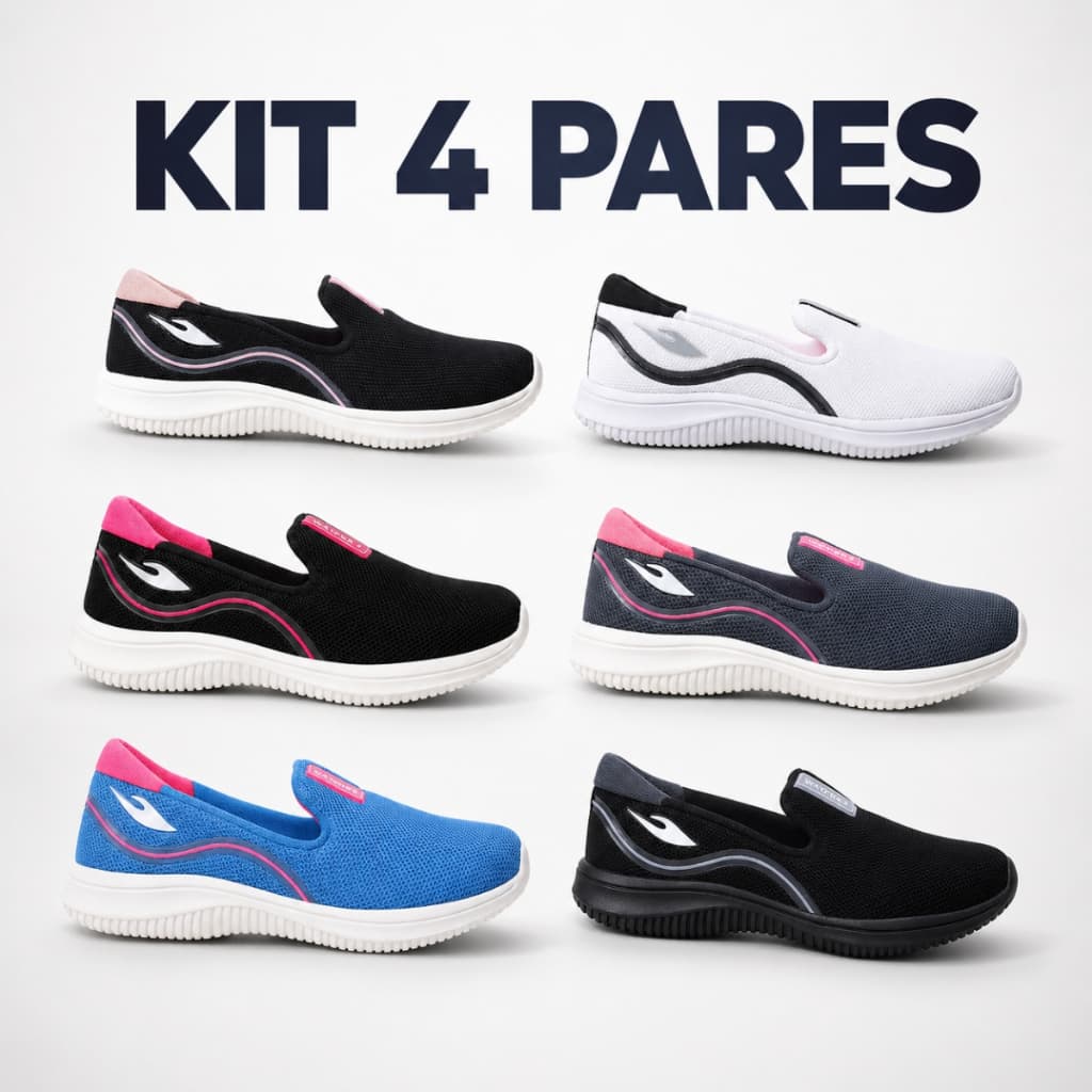 Kit 4 Pares Tênis Sapatilha Feminina Slip On Confortável Leve Macio Casual Dia a Dia