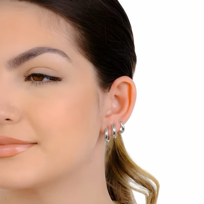 Kit 3 Pares Argolas Lisas Folheadas Prata 925 Feminina Antialérgica Brilho Premium
