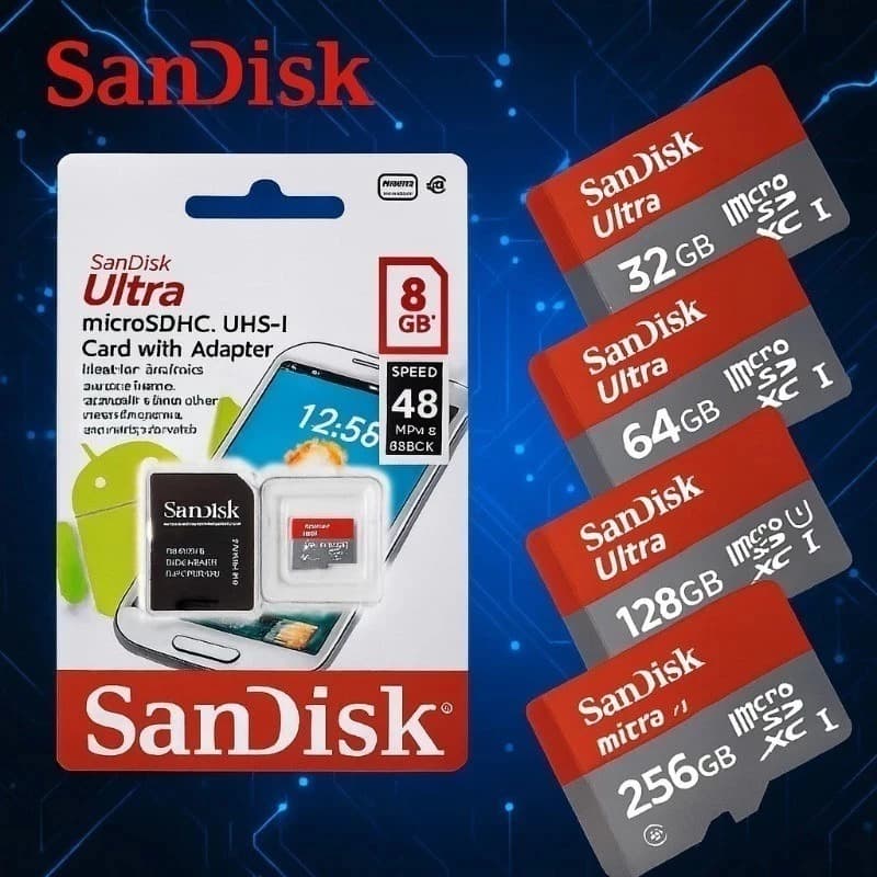 Cartões MicroSD SanDisk 128GB/256GB/512GB Ultra Classe 10 – Alta Velocidade p/ Câmera, CFTV e Drone