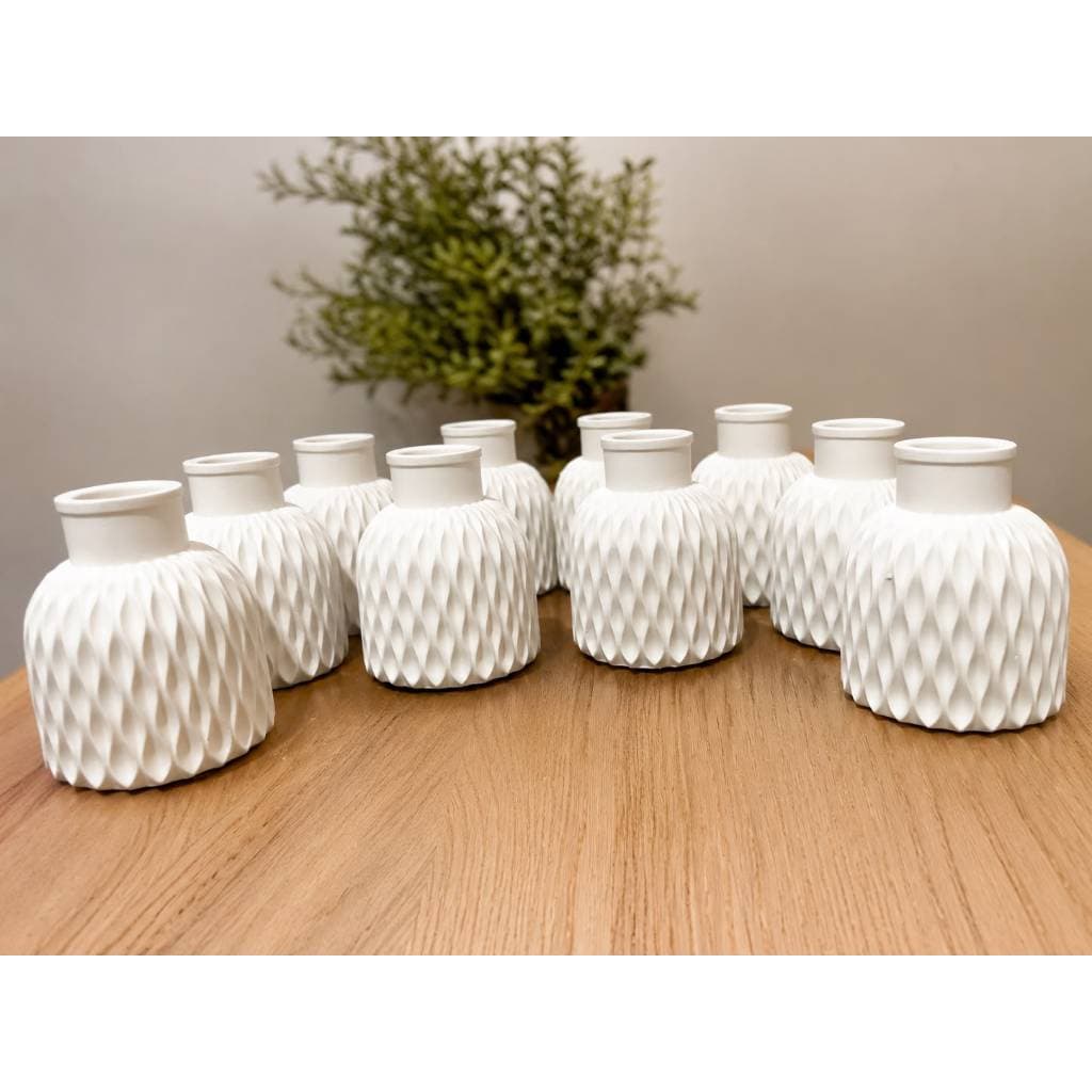 Kit 10 Vaso Arabesco em Gesso Artesanal Decorativo Branco para Flores Secas e Decoração