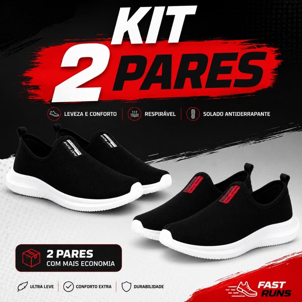 KIT 2 PARES - Tênis Masculino Feminino Confortável Respirável Dia a Dia - Envio Imediato