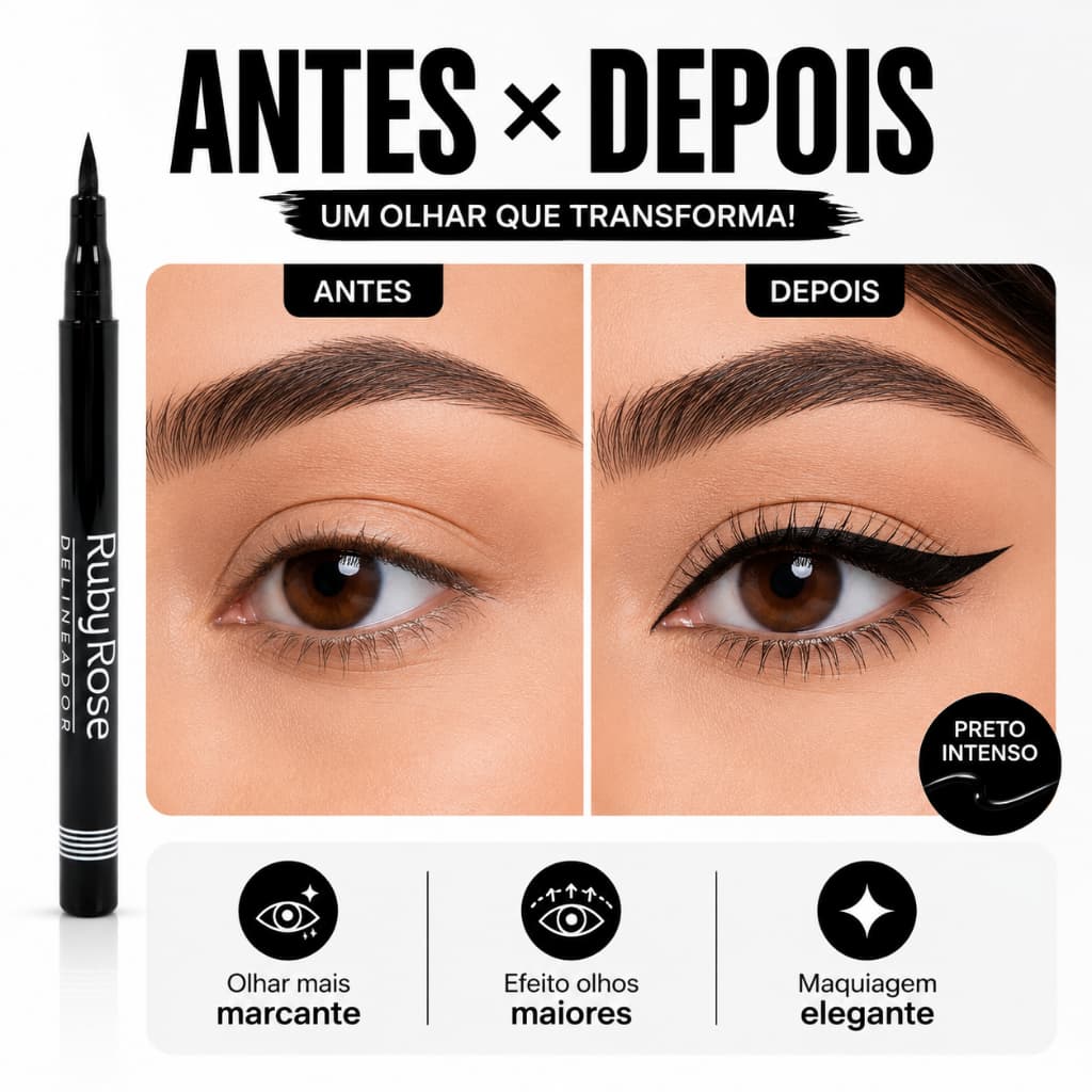 Caneta Delineadora Ruby Rose Delineador Preto A Prova D'água