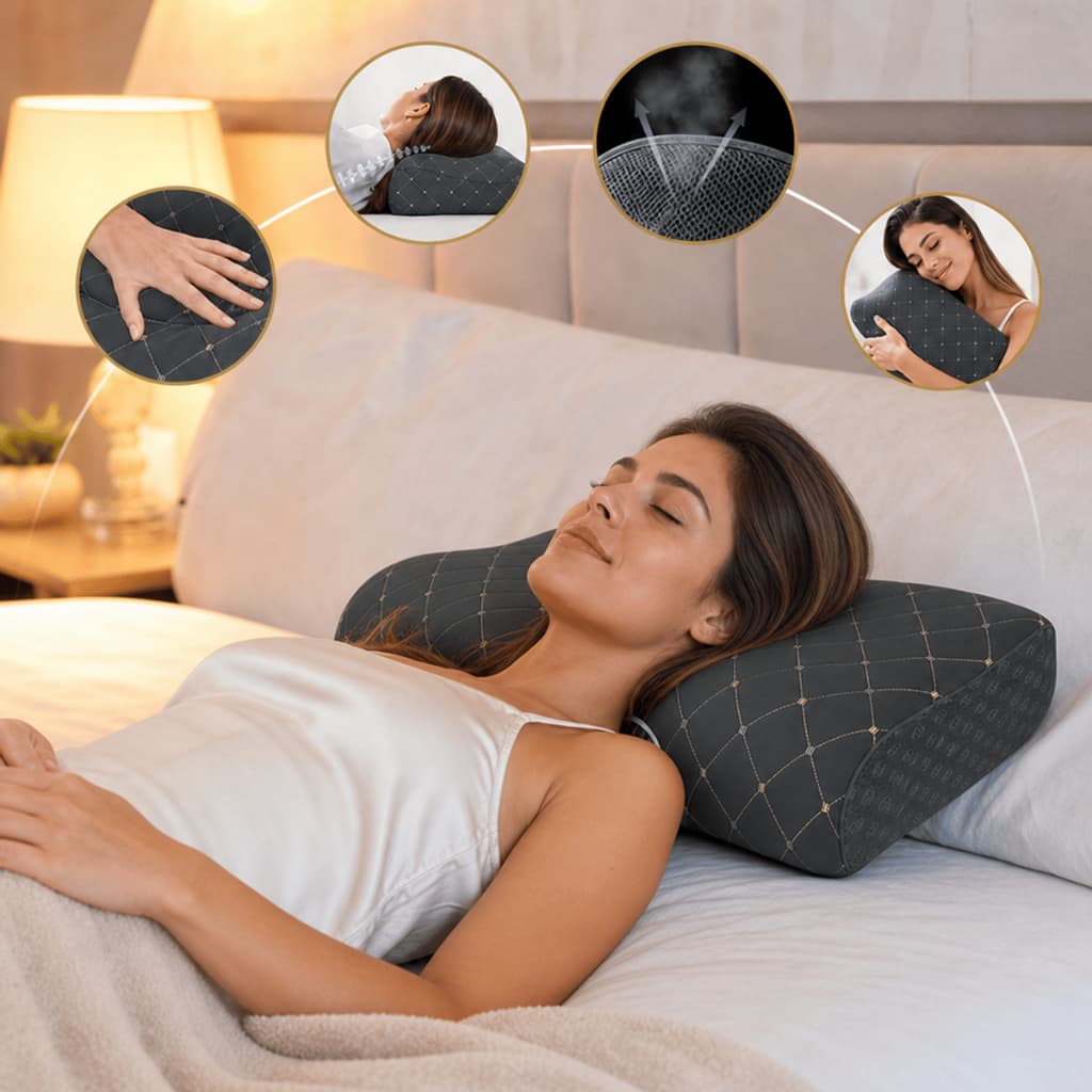 Travesseiro Ortopédico Cervical Cinza Alivio Dores Coluna Postura Ergonômico Almofada Macio Fino