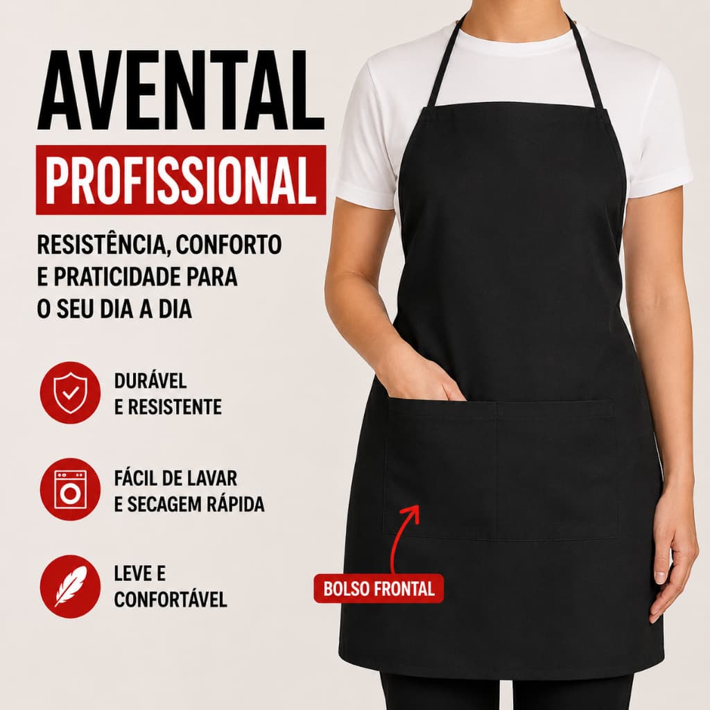 Avental de Cozinha Oxford Profissional Unissex Preto Branco Gastronomia Restaurante