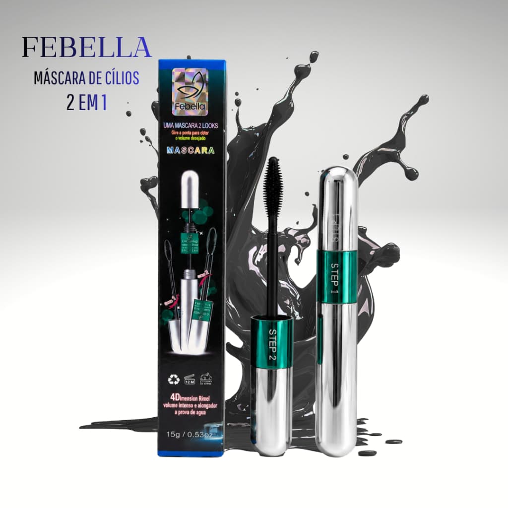 Mascara De Cílios Febella Prateada 2 Em 1 À Prova D'água Rimel Extra Volume