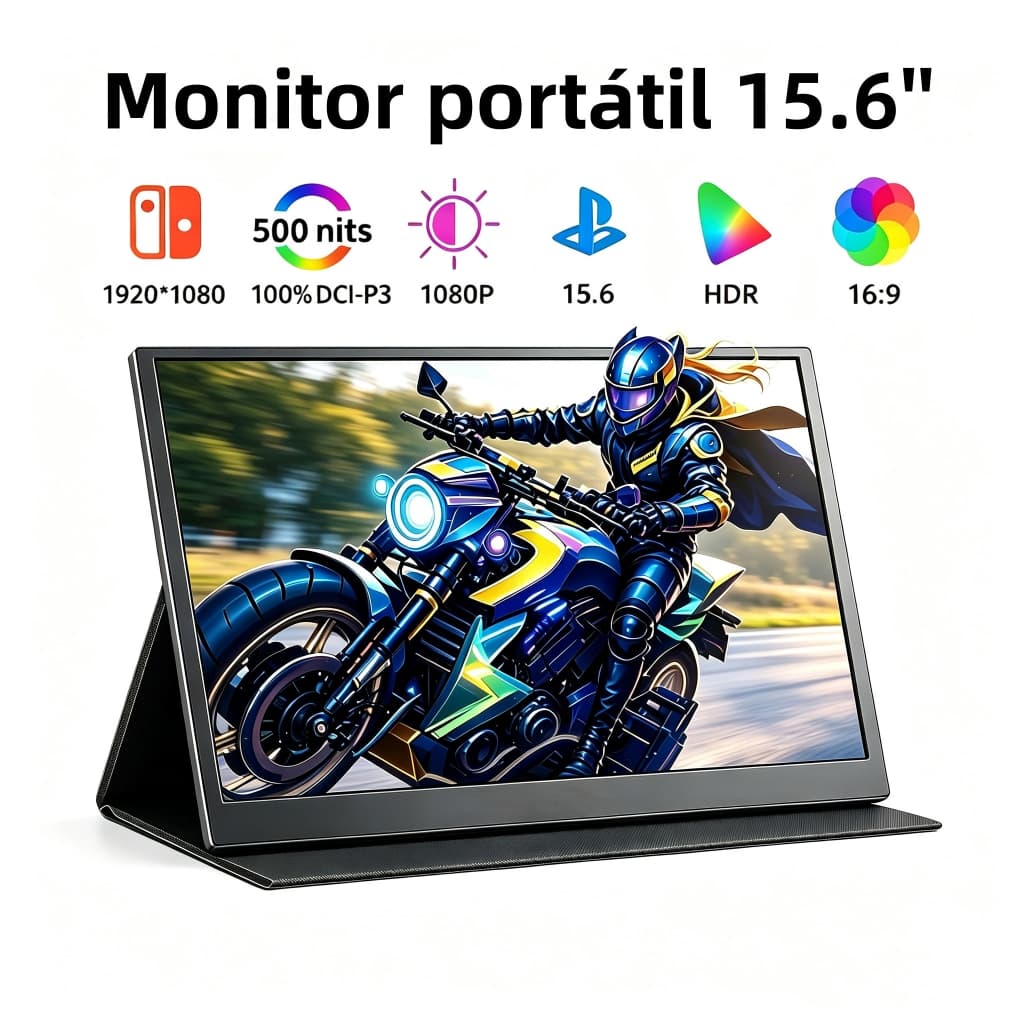 Monitor portátil 15.6'' 1920*1080P 4K com tela IPS Full HD Alto-falantes Estéreo Duplos para ipad/pc/mac/telefone/switch