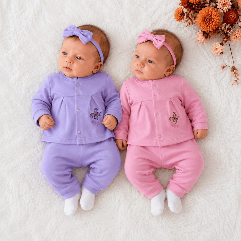 Kit 2 Peças Recém Nascido Pagão Bebê Infantil Menina Básico Super Confortável e Leve Lançamento Borboleta