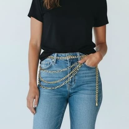 Cinto Corrente Feminino 3 Camadas Prata e Dourado Cintura Metal Fashion Ajustável