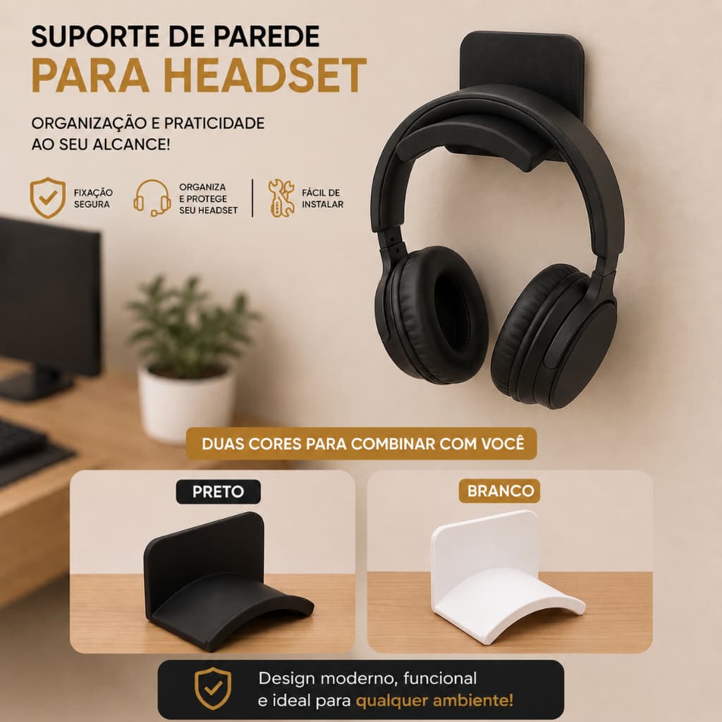 Suporte de Parede para Headset Fone de Ouvido Gamer Organizador Autoadesivo Porta Headphone Universal