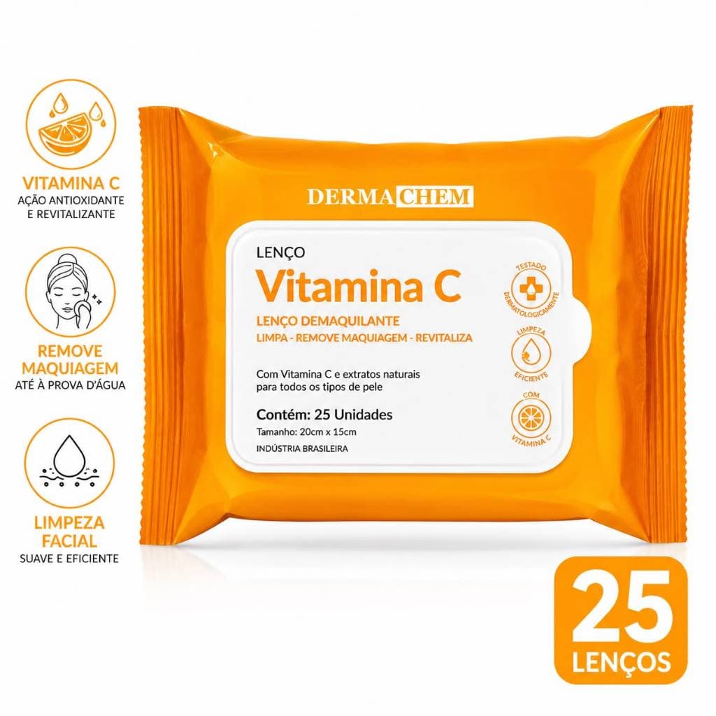 Lenço Demaquilante Dermachem Vitamina C 25 Un Remove Maquiagem Limpeza Facial Lenço Umedecido Original