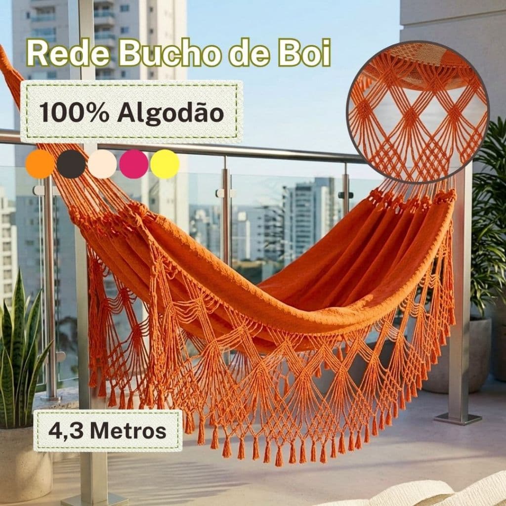 Rede de Descanso Bucho de Boi Gigante 4,3m Varanda Artesanal 100% Algodão Reforçada
