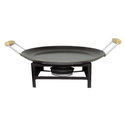 KIT DISCO DE PICANHEIRA COM BORDA PAELLA EM AÇO CARBONO 29 CM + FOGAREIRO GRANDE 25X25X11
