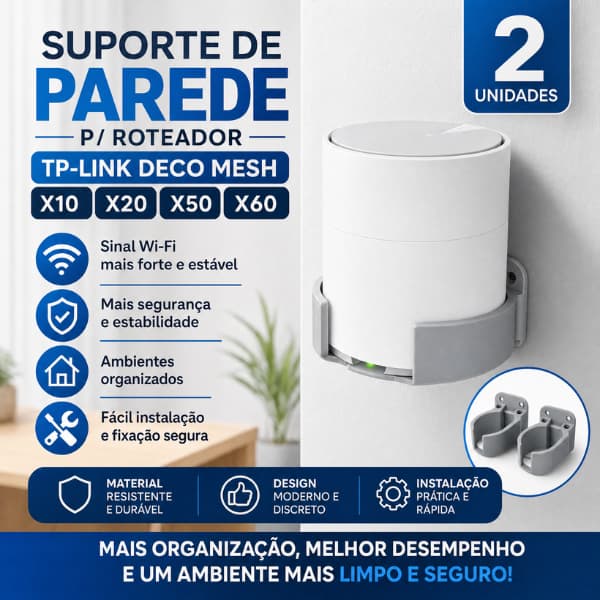 2 Suporte De Parede P/ Roteador Tp-link Deco Mesh X10 X20 X50 X60