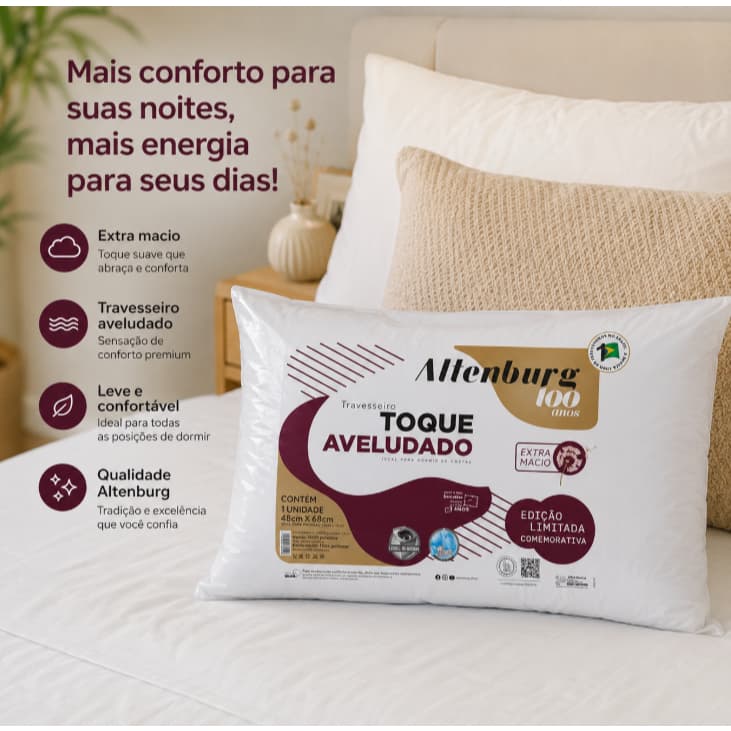 Travesseiro Toque Aveludado 48cmX68Cm Super Confort- ALTERNBUG