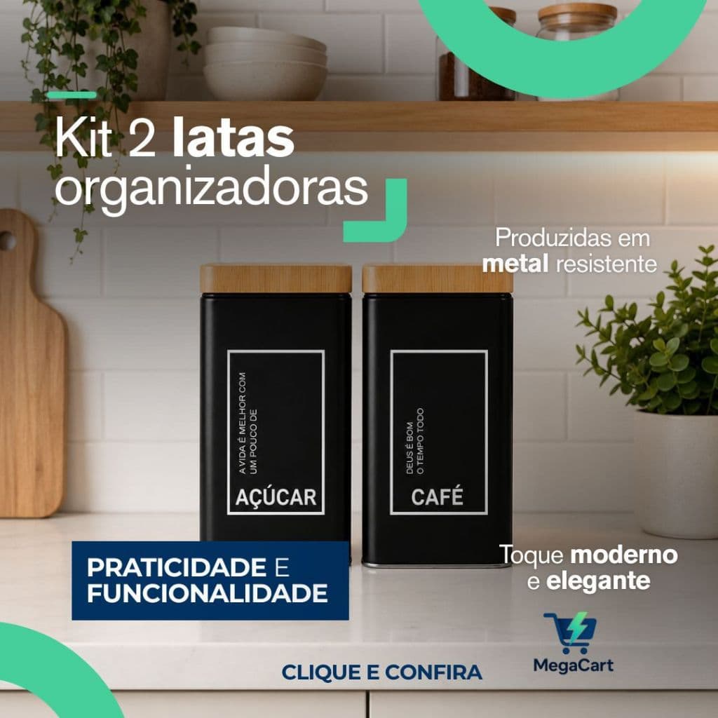 Lata Porta Mantimentos Pote De Café Açúcar Metal Decorativa Cantinho do Café Quadrado e Redondo