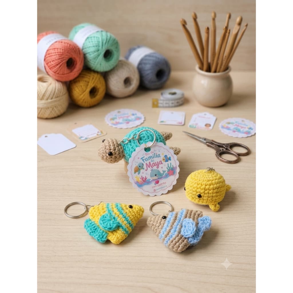 Fundo do Mar Amigurumi Chaveiro | Tartaruga, Peixe e Baleia em Crochê Artesanal | Lembrancinha para Aniversário, Chá de