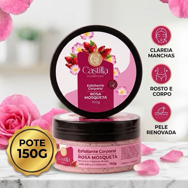 Esfoliante Corporal Rosa Mosqueta Castilla 250g Clareia Manchas Bumbum Rosto Corpo Pele Renovada