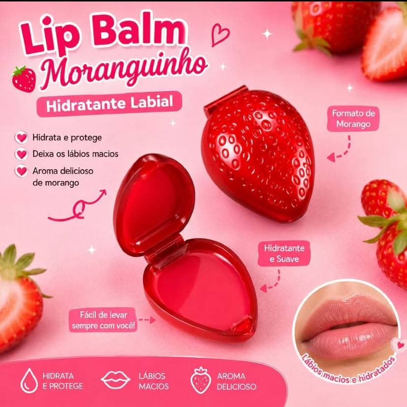 🍓 Lip Balm Moranguinho – Hidratante Labial em Formato de Morango infantil  🍓