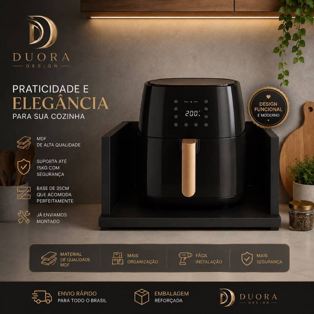 Suporte para Air Fryer Preto em MDF