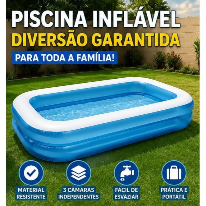 Piscina Inflável Retangular 778 Litros Grande Espaçosa Fácil Montagem Verão