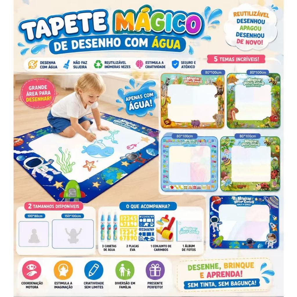 Tapete Mágico de Desenho com Água Reutilizável | Brinquedo Educativo Infantil Montessori | Pintura sem Tinta 100x80cm /1