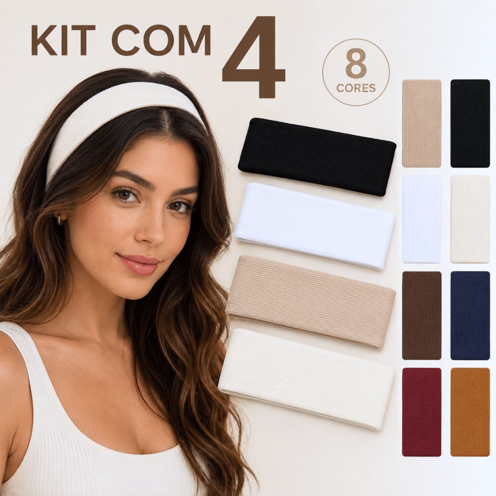Kit 4 Faixas De Cabelo Feminina Headband Canelada Tiara Academia Penteados Casual Confortável Cores