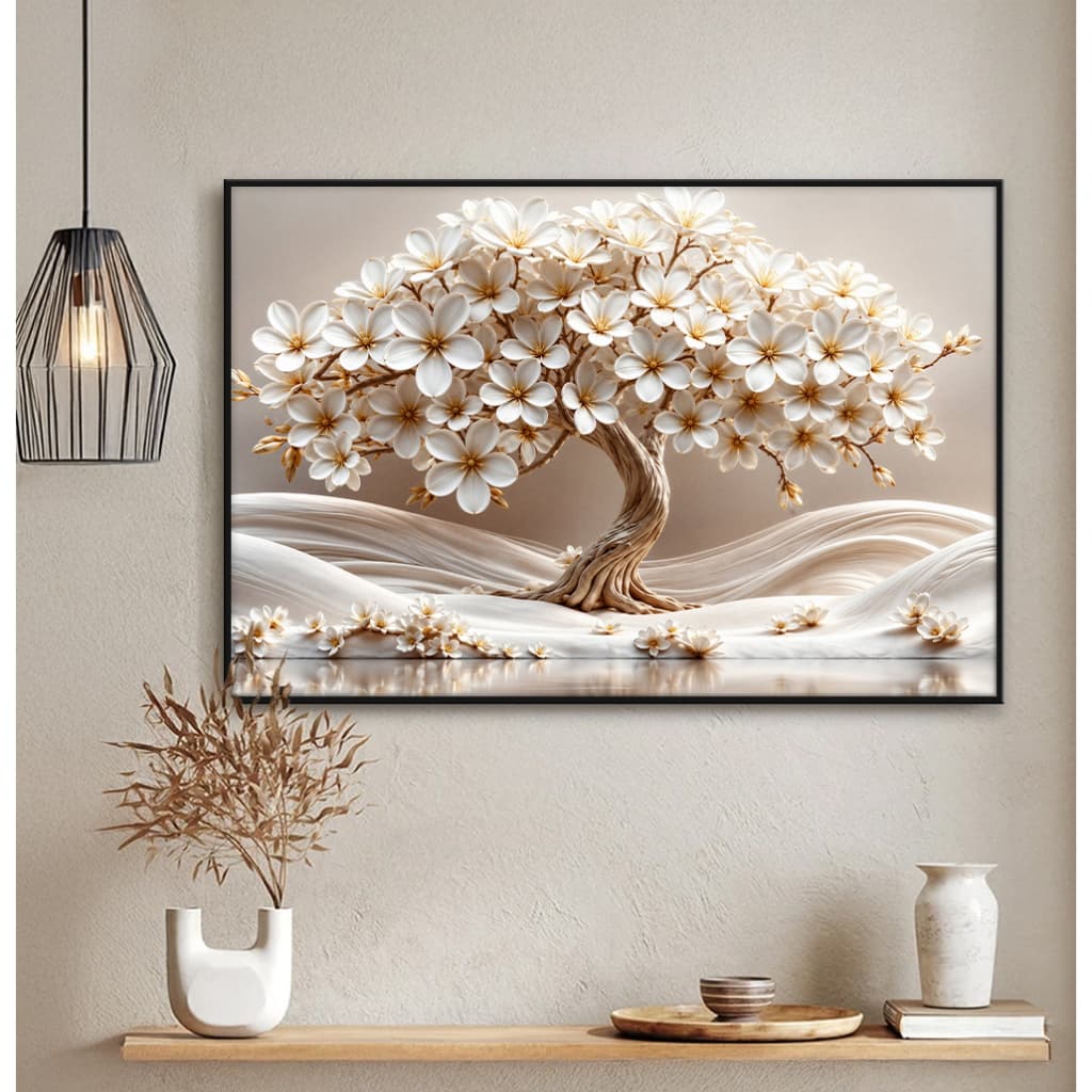 Quadro sem Vidro Floral Árvore da Vida Branca Harmonia e Elegância Quadro Decorativo