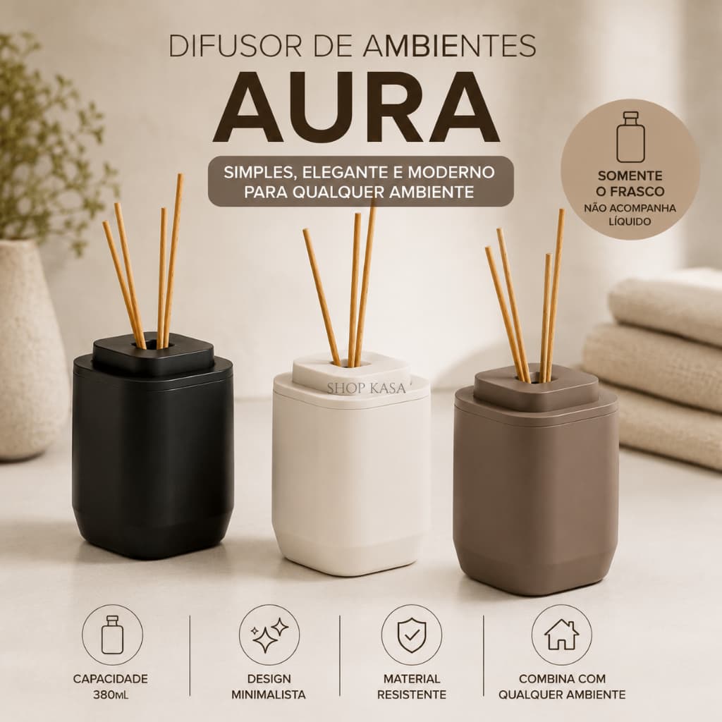 Difusor de Ambiente OU Linha Aura 380ml com Varetas – Design Moderno e Minimalista