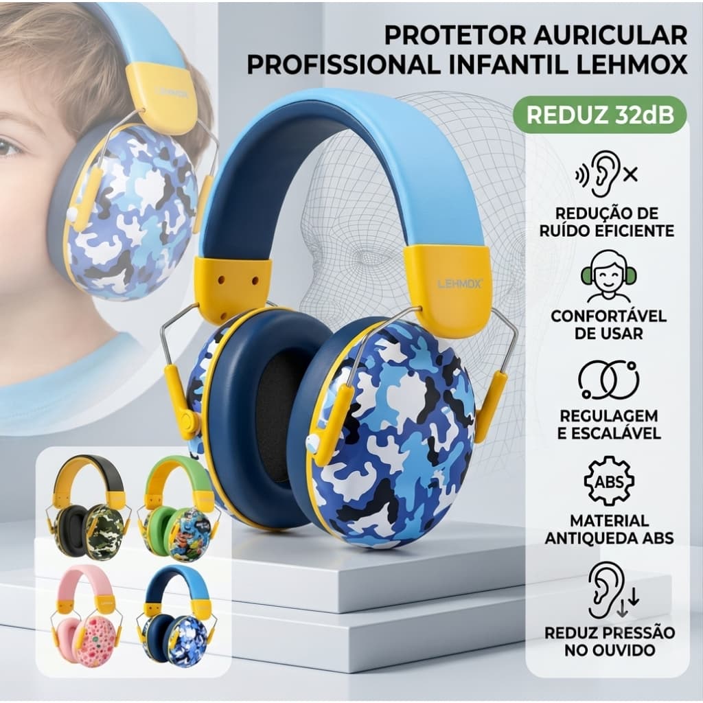 Abafador  fone tipo Concha 32DB Autismo Protetor de Som Ouvido Auricular Ruido Confortavel Tdah Autista