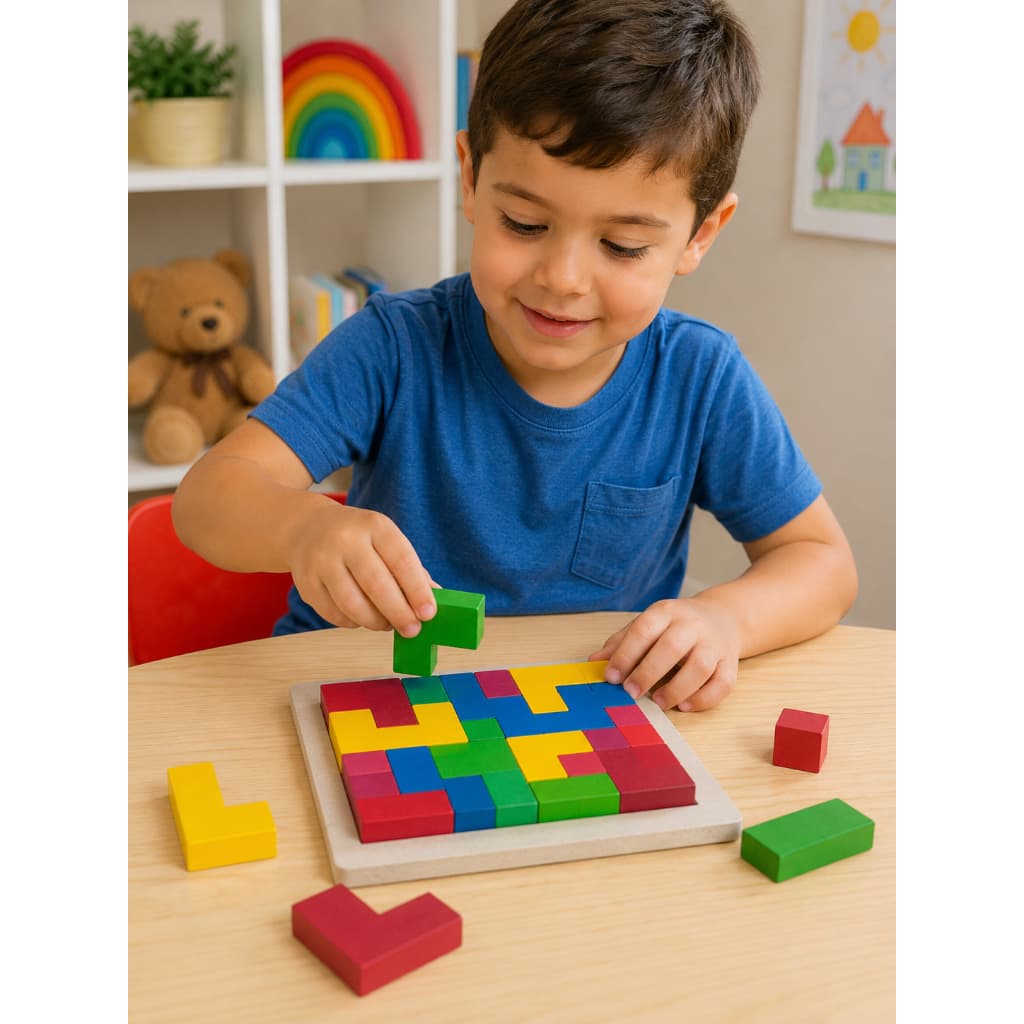 Brinquedo Educativo Blocos de Encaixe Horizontal em MDF, ideal para estimular o raciocínio e a coordenação.