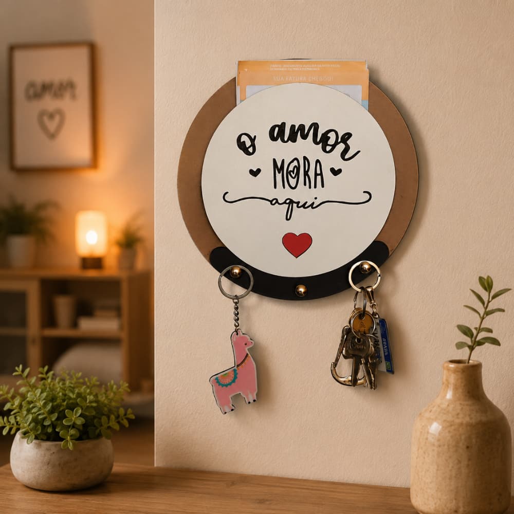 Porta-Chaves de Parede em MDF – Organização e Decoração Moderna - Com 3 Ganchos - Achadinhos Para Casa | Envio Rápido