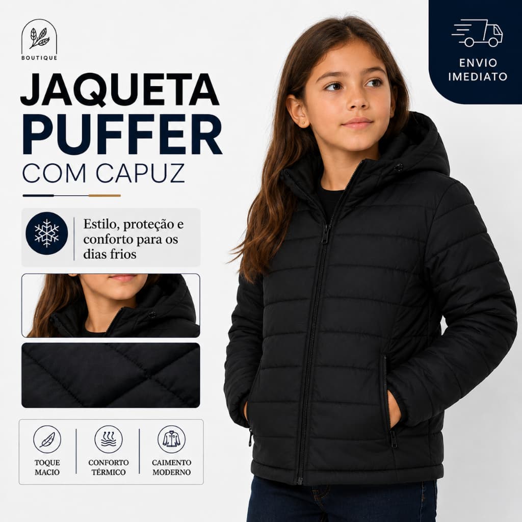 Bobojaco Infantil  Feminina  De Frio Puffer  Com Capuz Removível