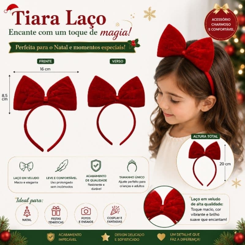 Arco Tiara Laço Vermelho Elegando Veludo Festa Princesa Branca Neve Natal