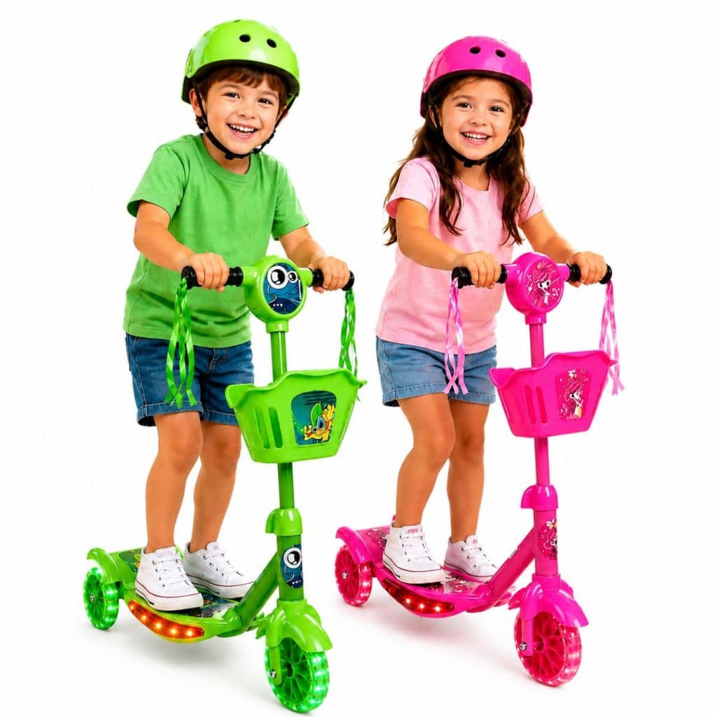 Patinete Infantil 3 Rodas Led Som Cesta Menino Menina Presente Criança
