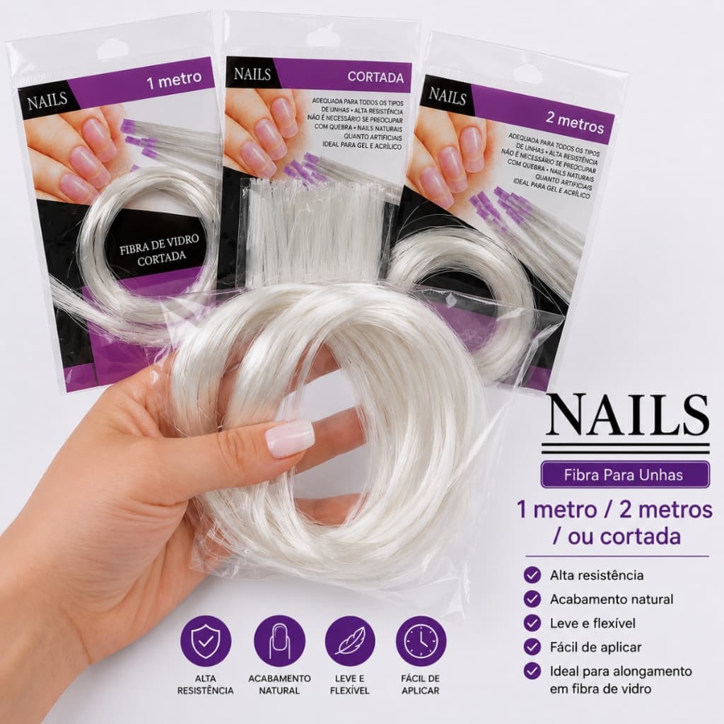 Fibras De Vidro Fio A Fio Unha Gel Nails Tufos 1 Metro 2 Metros ou Cortada