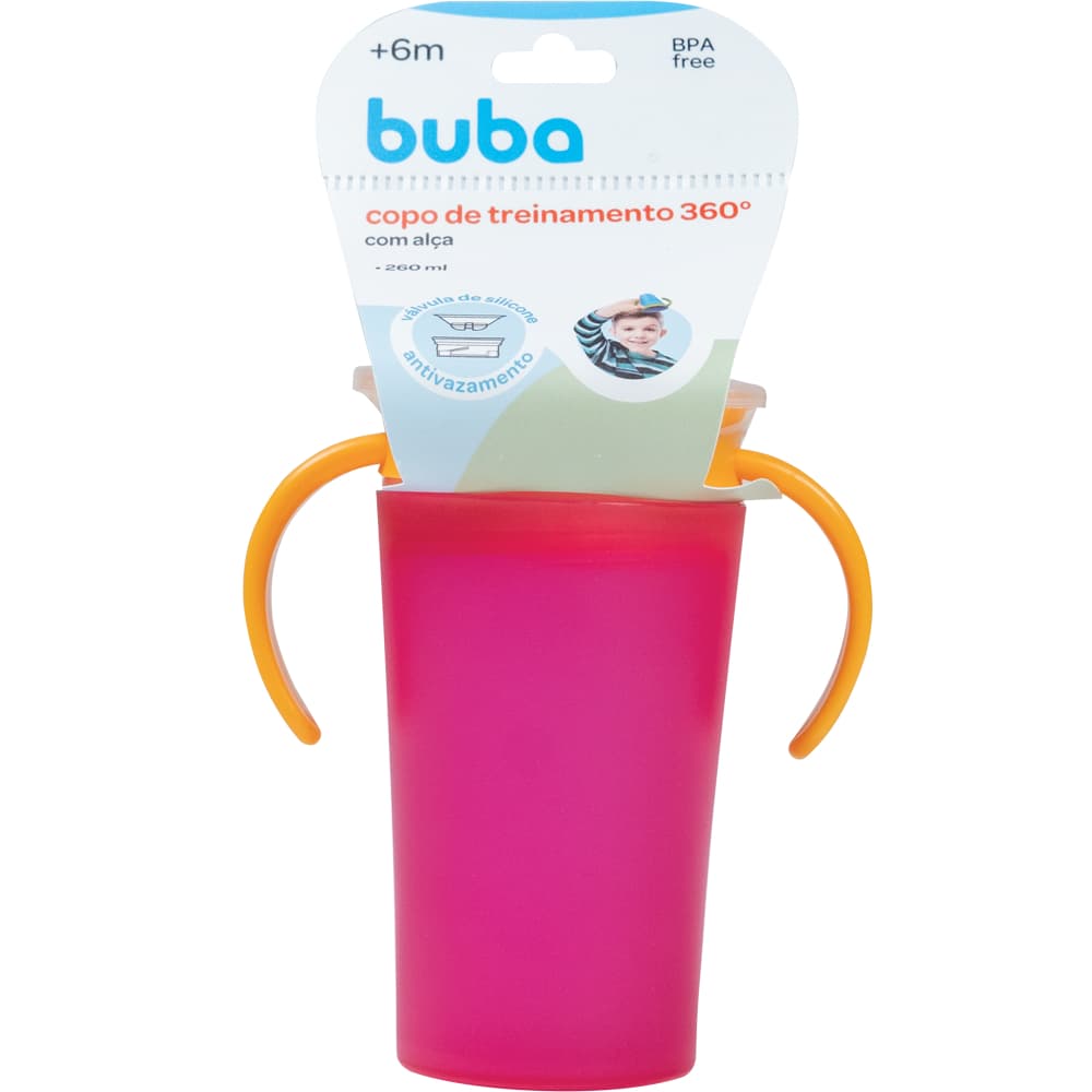 Copo De Treinamento 360 Antivazamento Com Alça Buba Rosa