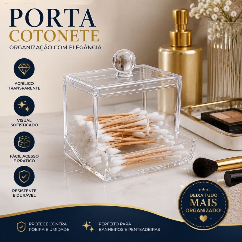 Organizador De Cotonetes Acrílico Tampa Compacto Transparente Multiuso Banheiro Duhome