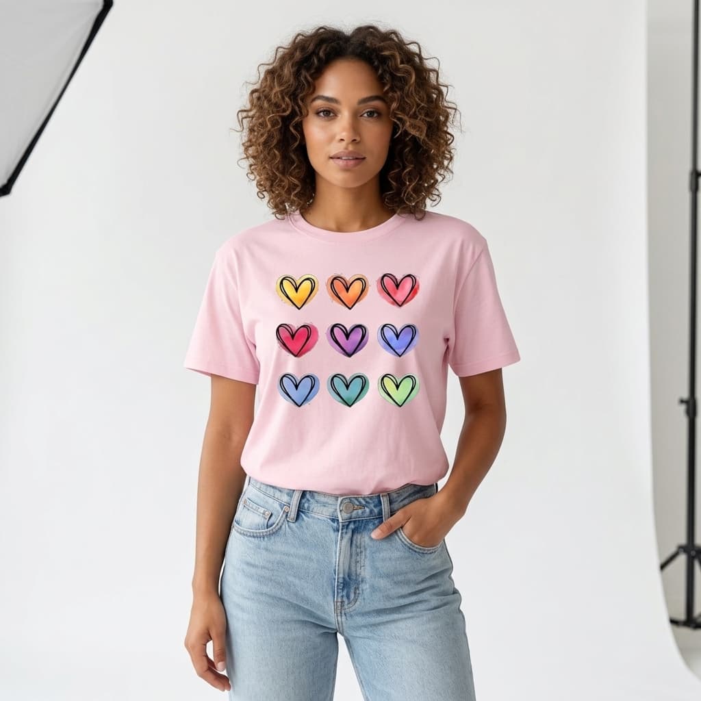 Camiseta Basica Feminina Casual Moda Urbana Look Blogueira Corações